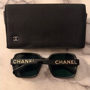 CHANEL Black Sunglasses with Gold Accents